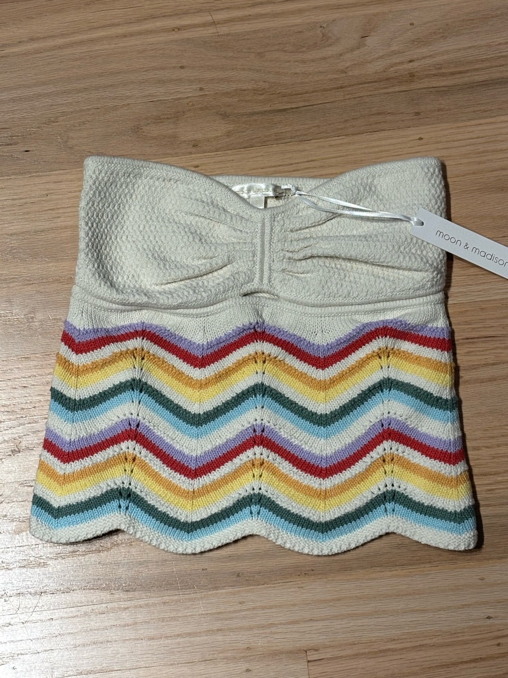 NWT Moon & Madison Cream Crochet Knit rainbow chevron stripe tube top - L